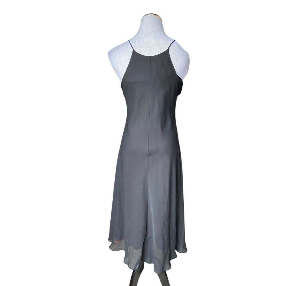 Vintage Y2K Beaded Halter Slip Dress Size 12 Black Chiffon Midi Whimsygoth Party